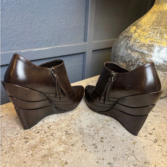 Miu Miu Dark Brown Leather Wedge Bootie Pumps 4.5" Heel Size 38 1/2 (8.5) - Picture 6 of 9